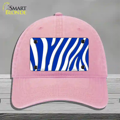 Blue White Zebra Novelty License Plate Hat Unconstructed Cotton / Pink