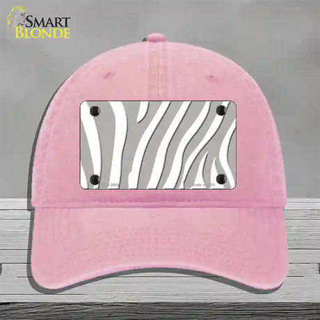 Grey White Zebra Novelty License Plate Hat Unconstructed Cotton / Pink