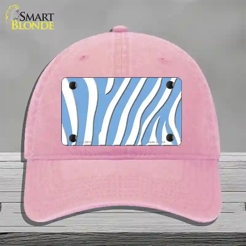 Light Blue White Zebra Novelty License Plate Hat Unconstructed Cotton / Pink