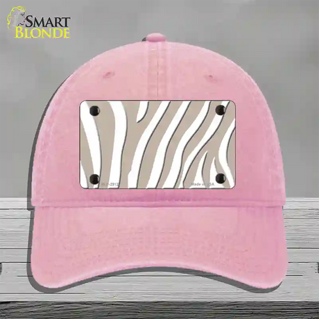 Tan White Zebra Novelty License Plate Hat Unconstructed Cotton / Pink