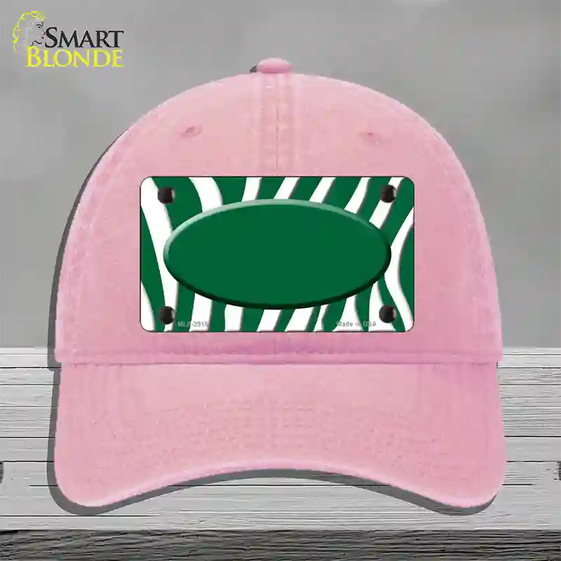 Green White Zebra Green Center Oval Novelty License Plate Hat Unconstructed Cotton / Pink