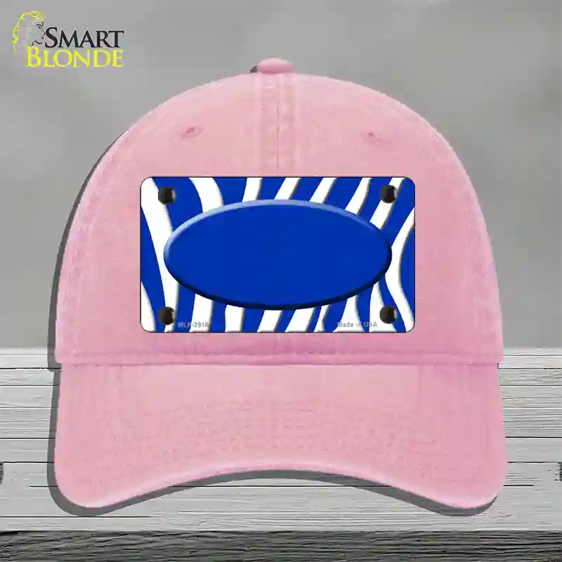 Blue White Zebra Blue Center Oval Novelty License Plate Hat Unconstructed Cotton / Pink