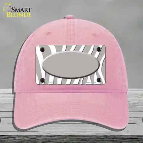 Grey White Zebra Grey Center Oval Novelty License Plate Hat Unconstructed Cotton / Pink