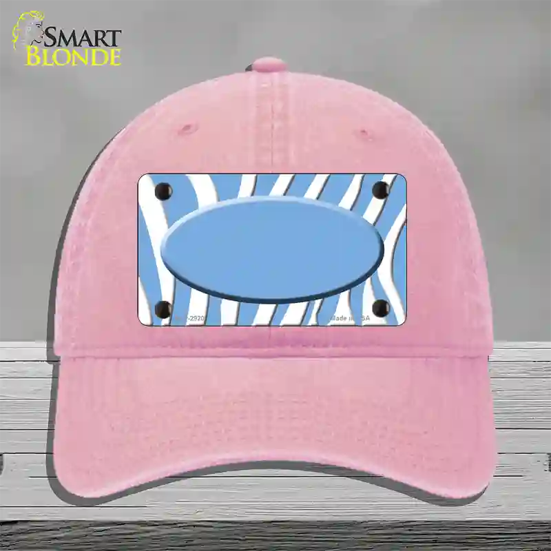 Light Blue White Zebra Light Blue Center Oval Novelty License Plate Hat Unconstructed Cotton / Pink