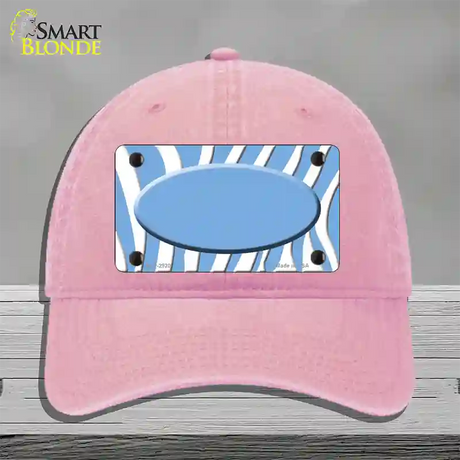 Light Blue White Zebra Light Blue Center Oval Novelty License Plate Hat Unconstructed Cotton / Pink