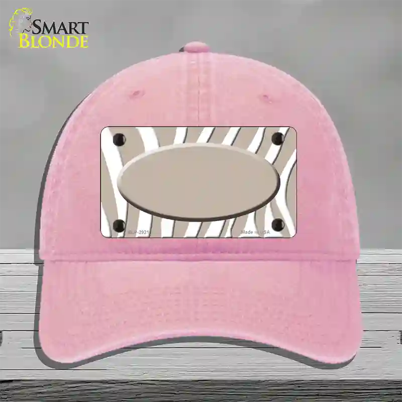 Tan White Zebra Tan Center Oval Novelty License Plate Hat Unconstructed Cotton / Pink