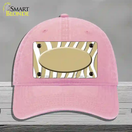 Gold White Zebra Gold Center Oval Novelty License Plate Hat Unconstructed Cotton / Pink