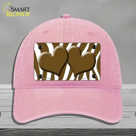 Brown White Zebra Brown Centered Hearts Novelty License Plate Hat Unconstructed Cotton / Pink