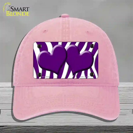 Purple White Zebra Purple Centered Hearts Novelty License Plate Hat Unconstructed Cotton / Pink