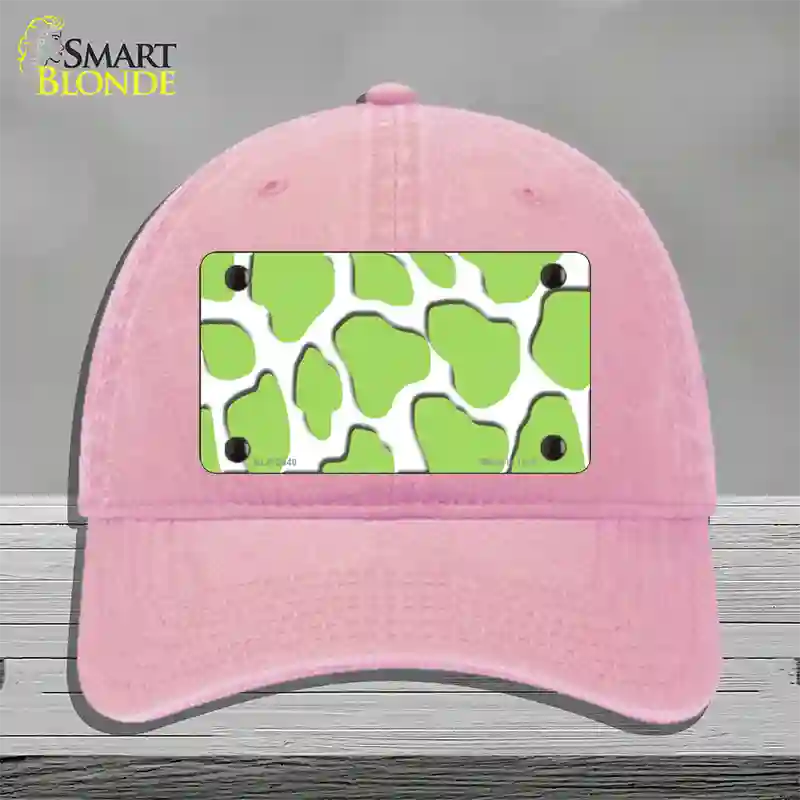 Lime Green White Giraffe Novelty License Plate Hat Unconstructed Cotton / Pink