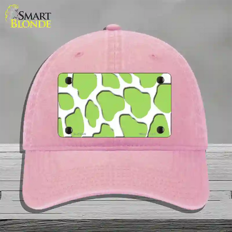 Lime Green White Giraffe Novelty License Plate Hat Unconstructed Cotton / Pink