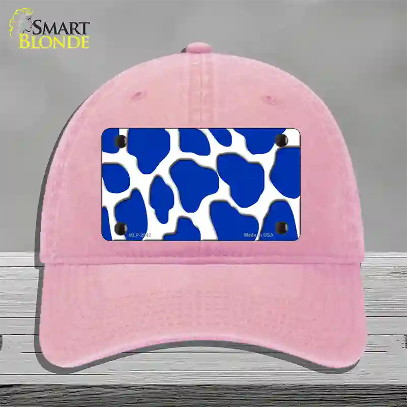 Blue White Giraffe Novelty License Plate Hat Unconstructed Cotton / Pink