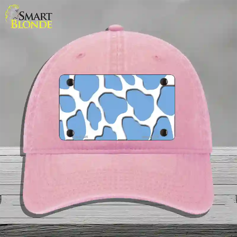 Light Blue White Giraffe Novelty License Plate Hat Unconstructed Cotton / Pink