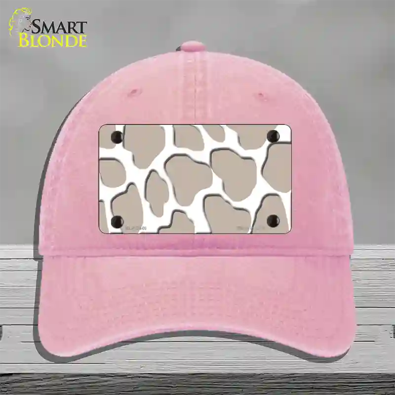 Tan White Giraffe Novelty License Plate Hat Unconstructed Cotton / Pink