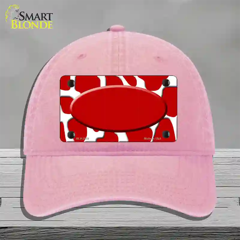 Red White Giraffe Red Center Oval Novelty License Plate Hat Unconstructed Cotton / Pink