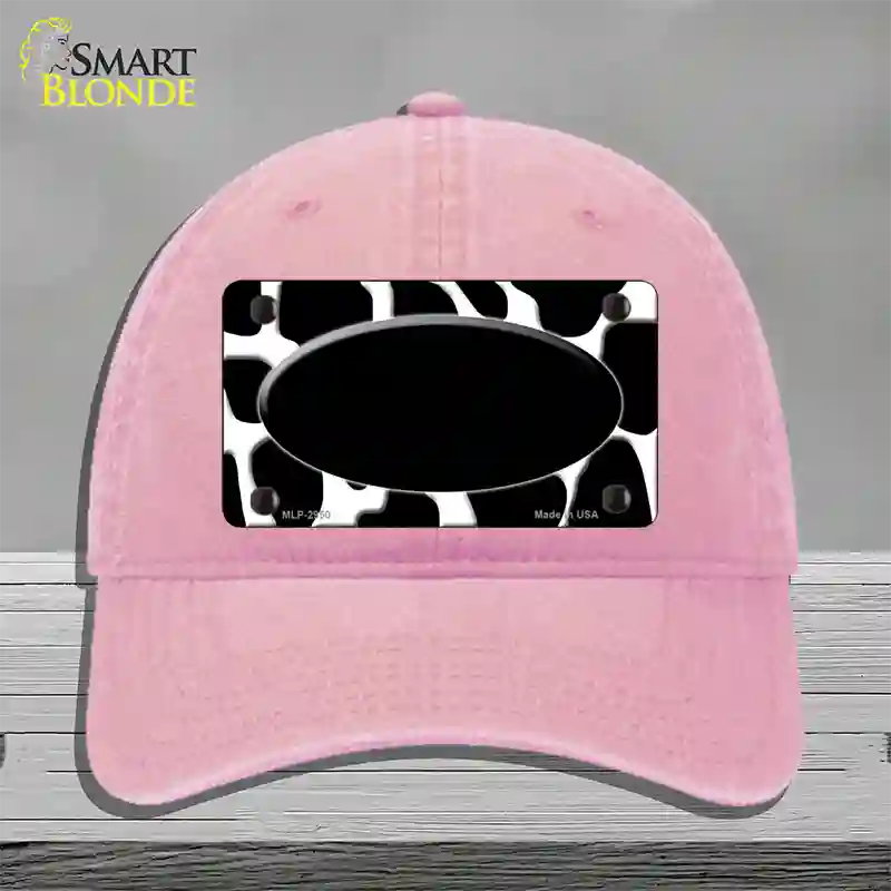 Black White Giraffe Black Center Oval Novelty License Plate Hat Unconstructed Cotton / Pink