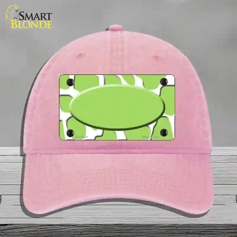 Lime Green White Giraffe Lime Green Center Oval Novelty License Plate Hat Unconstructed Cotton / Pink