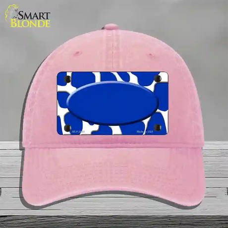 Blue White Giraffe Blue Center Oval Novelty License Plate Hat Unconstructed Cotton / Pink