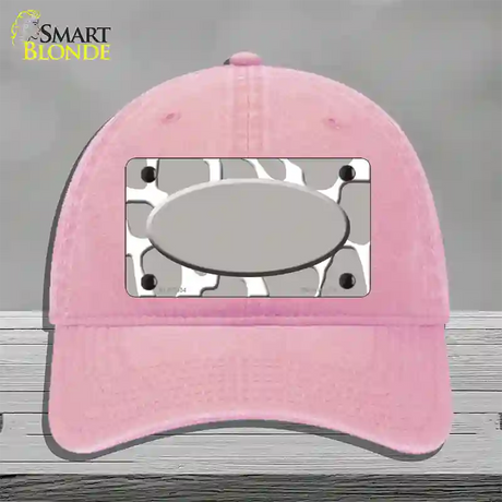 Grey White Giraffe Grey Center Oval Novelty License Plate Hat Unconstructed Cotton / Pink