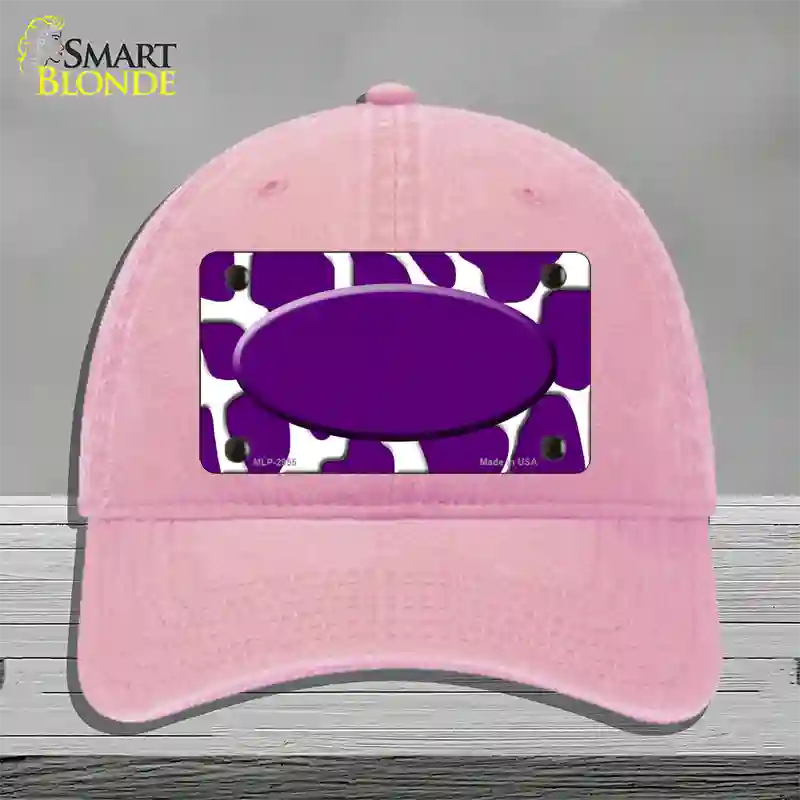 Purple White Giraffe Purple Center Oval Novelty License Plate Hat Unconstructed Cotton / Pink