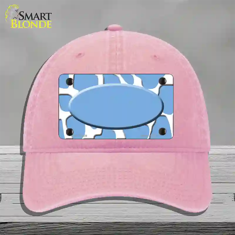 Light Blue White Giraffe Light Blue Center Oval Novelty License Plate Hat Unconstructed Cotton / Pink