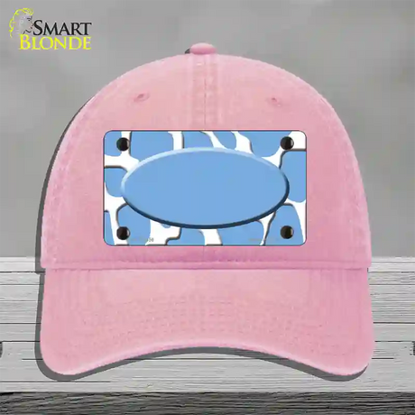 Light Blue White Giraffe Light Blue Center Oval Novelty License Plate Hat Unconstructed Cotton / Pink