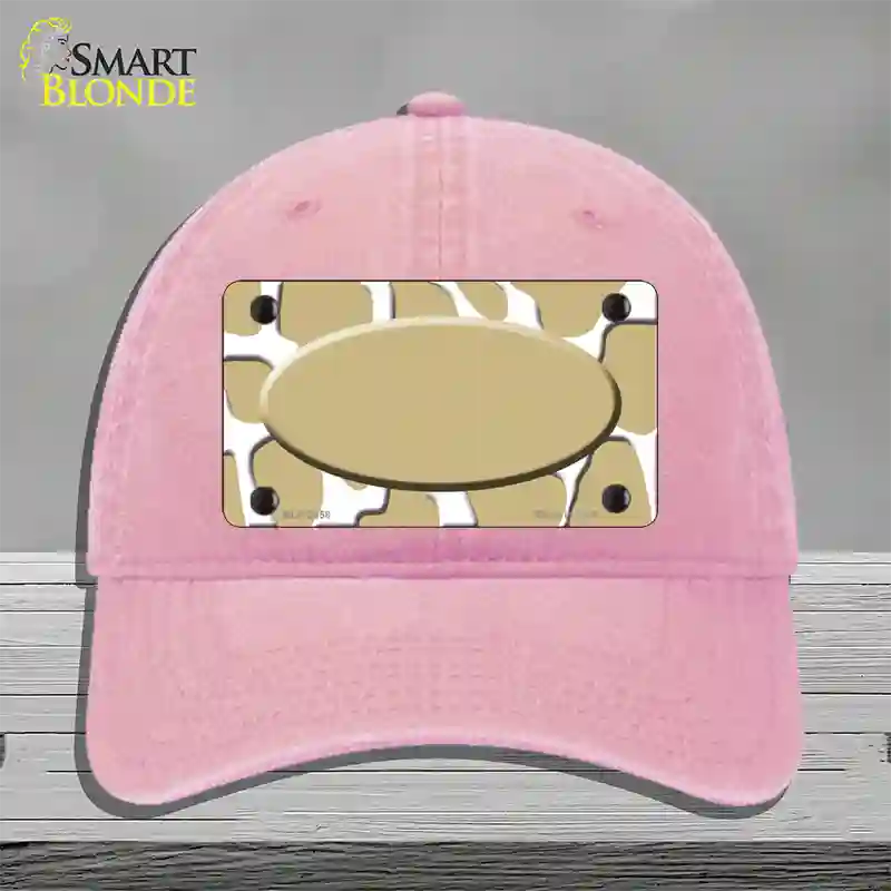 Gold White Giraffe Gold Center Oval Novelty License Plate Hat Unconstructed Cotton / Pink