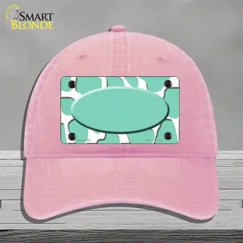 Mint White Giraffe Mint Center Oval Novelty License Plate Hat Unconstructed Cotton / Pink