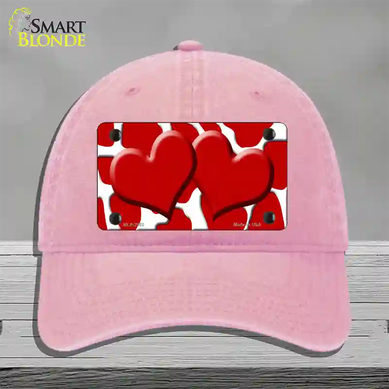 Red White Giraffe Red Centered Hearts Novelty License Plate Hat Unconstructed Cotton / Pink