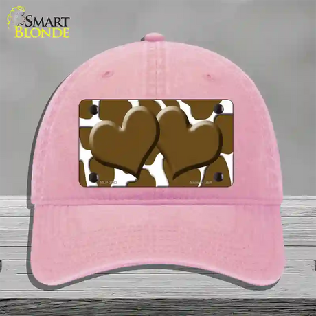 Brown White Giraffe Brown Centered Hearts Novelty License Plate Hat Unconstructed Cotton / Pink