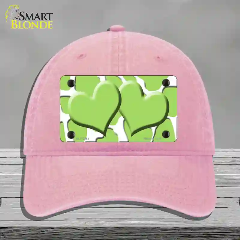 Lime Green White Giraffe Lime Green Centered Hearts Novelty License Plate Hat Unconstructed Cotton / Pink