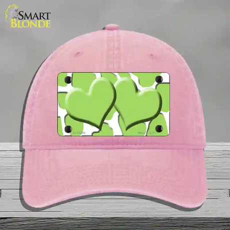 Lime Green White Giraffe Lime Green Centered Hearts Novelty License Plate Hat Unconstructed Cotton / Pink