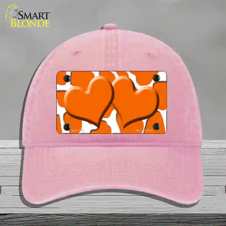 Orange White Giraffe Orange Centered Hearts Novelty License Plate Hat Unconstructed Cotton / Pink