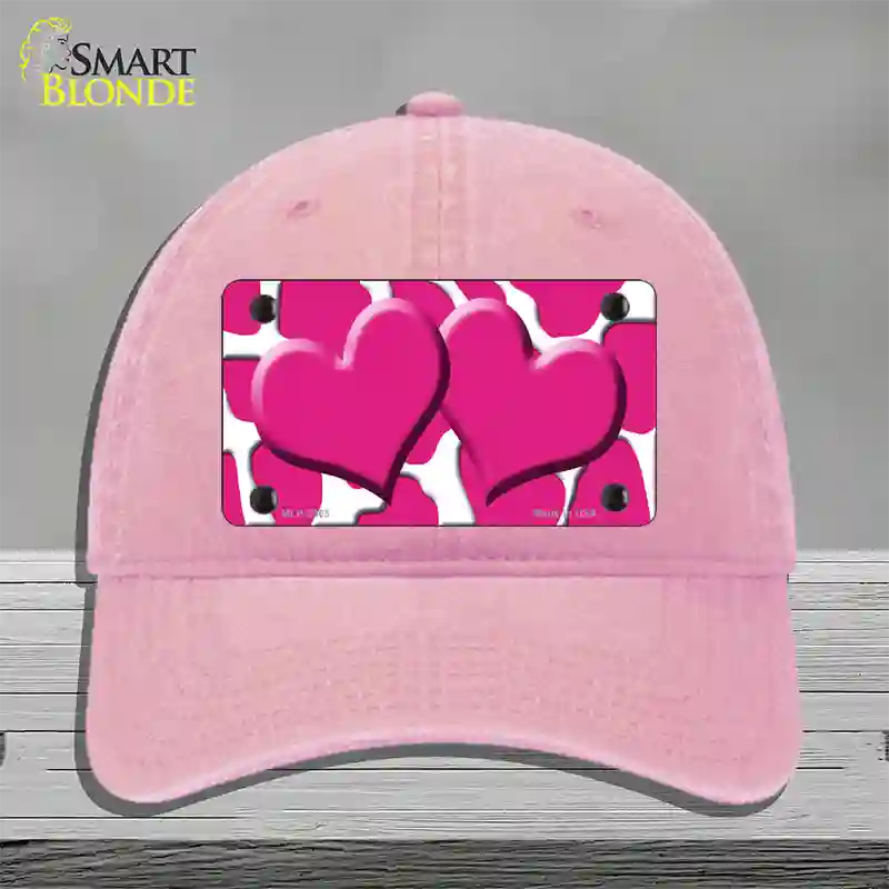 Pink White Giraffe Pink Centered Hearts Novelty License Plate Hat Unconstructed Cotton / Pink