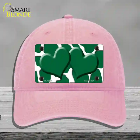 Green White Giraffe Green Centered Hearts Novelty License Plate Hat Unconstructed Cotton / Pink