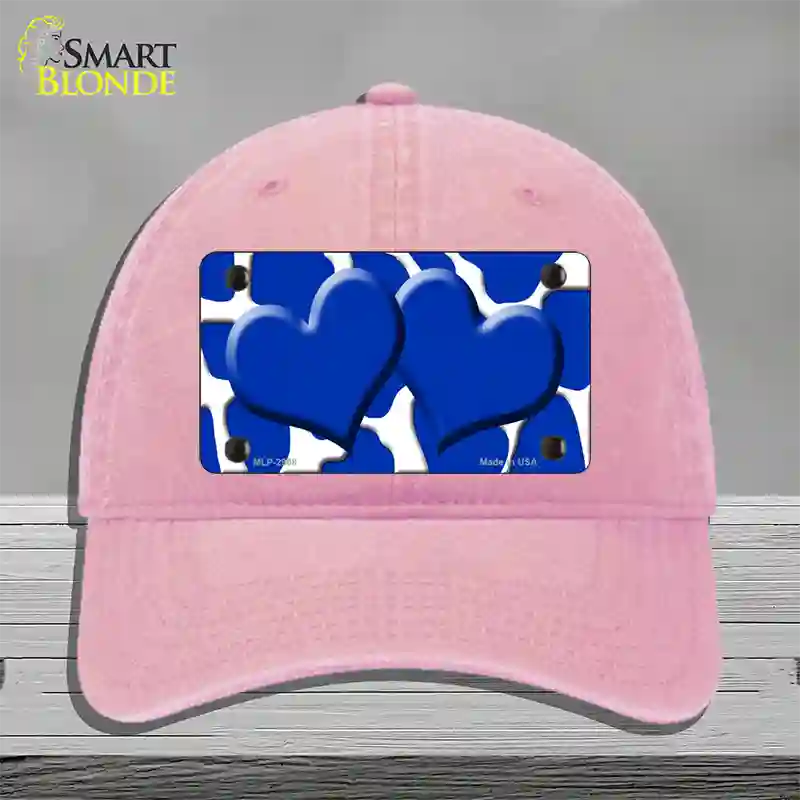 Blue White Giraffe Blue Centered Hearts Novelty License Plate Hat Unconstructed Cotton / Pink