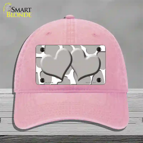 Grey White Giraffe Grey Centered Hearts Novelty License Plate Hat Unconstructed Cotton / Pink