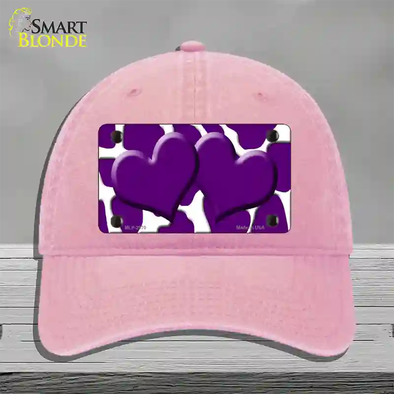 Purple White Giraffe Purple Centered Hearts Novelty License Plate Hat Unconstructed Cotton / Pink