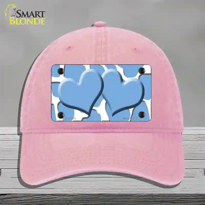 Light Blue White Giraffe Light Blue Centered Hearts Novelty License Plate Hat Unconstructed Cotton / Pink