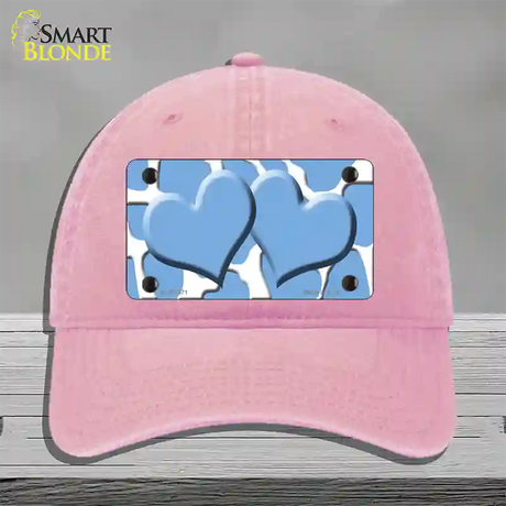 Light Blue White Giraffe Light Blue Centered Hearts Novelty License Plate Hat Unconstructed Cotton / Pink