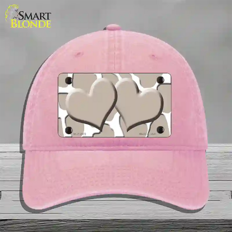 Tan White Giraffe Tan Centered Hearts Novelty License Plate Hat Unconstructed Cotton / Pink