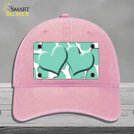 Mint White Giraffe Mint Centered Hearts Novelty License Plate Hat Unconstructed Cotton / Pink