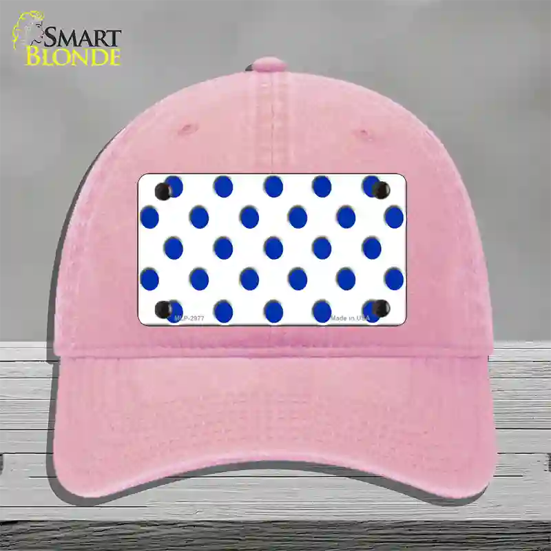 Blue White Polka Dot Novelty License Plate Hat Unconstructed Cotton / Pink