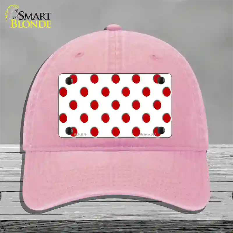 Red White Polka Dot Novelty License Plate Hat Unconstructed Cotton / Pink