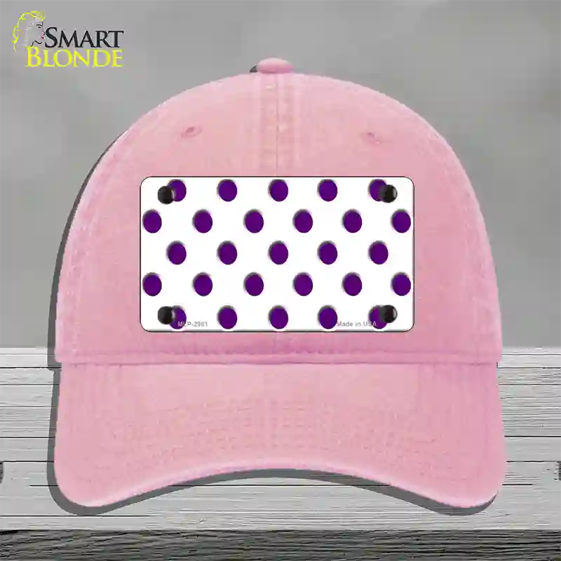 Purple White Polka Dot Novelty License Plate Hat Unconstructed Cotton / Pink