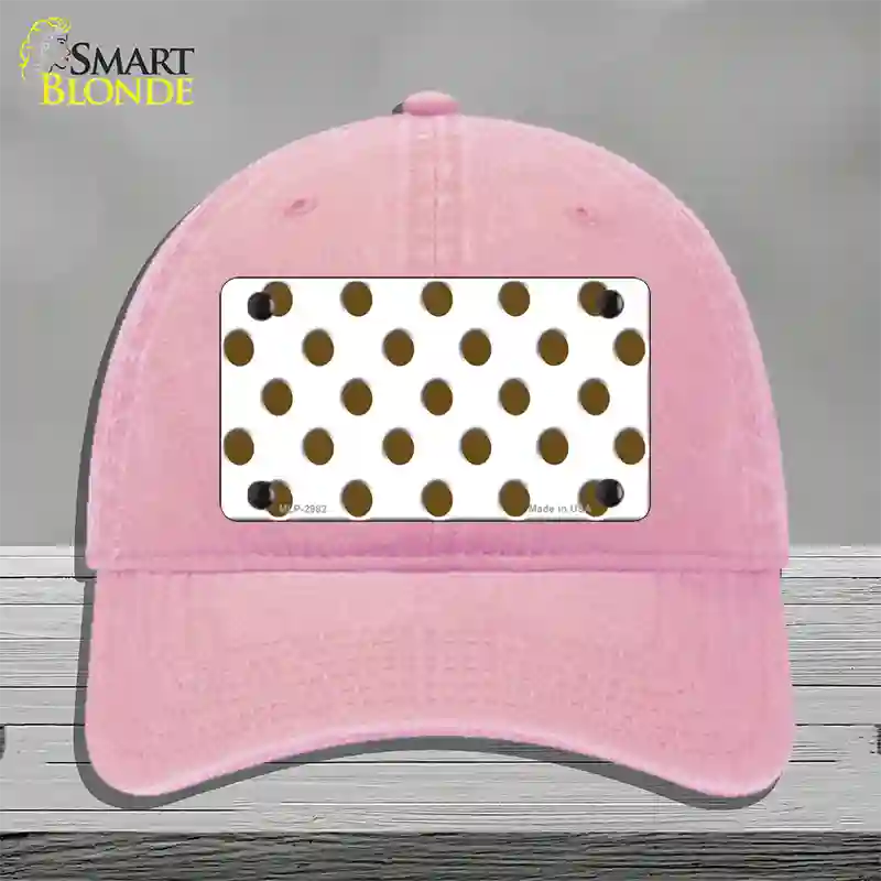 Brown White Polka Dot Novelty License Plate Hat Unconstructed Cotton / Pink