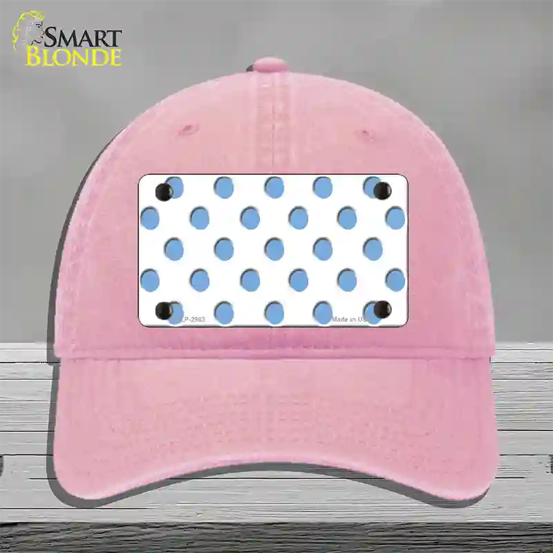 Light Blue White Polka Dot Novelty License Plate Hat Unconstructed Cotton / Pink