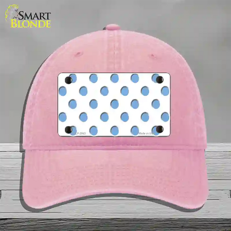 Light Blue White Polka Dot Novelty License Plate Hat Unconstructed Cotton / Pink