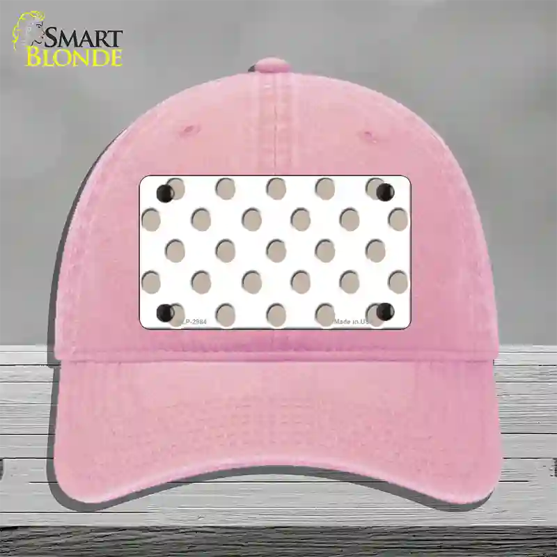 Tan White Polka Dot Novelty License Plate Hat Unconstructed Cotton / Pink