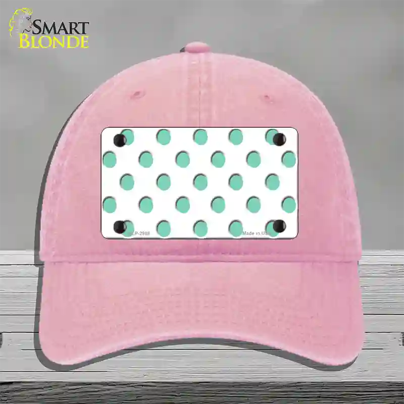 Mint White Polka Dot Novelty License Plate Hat Unconstructed Cotton / Pink